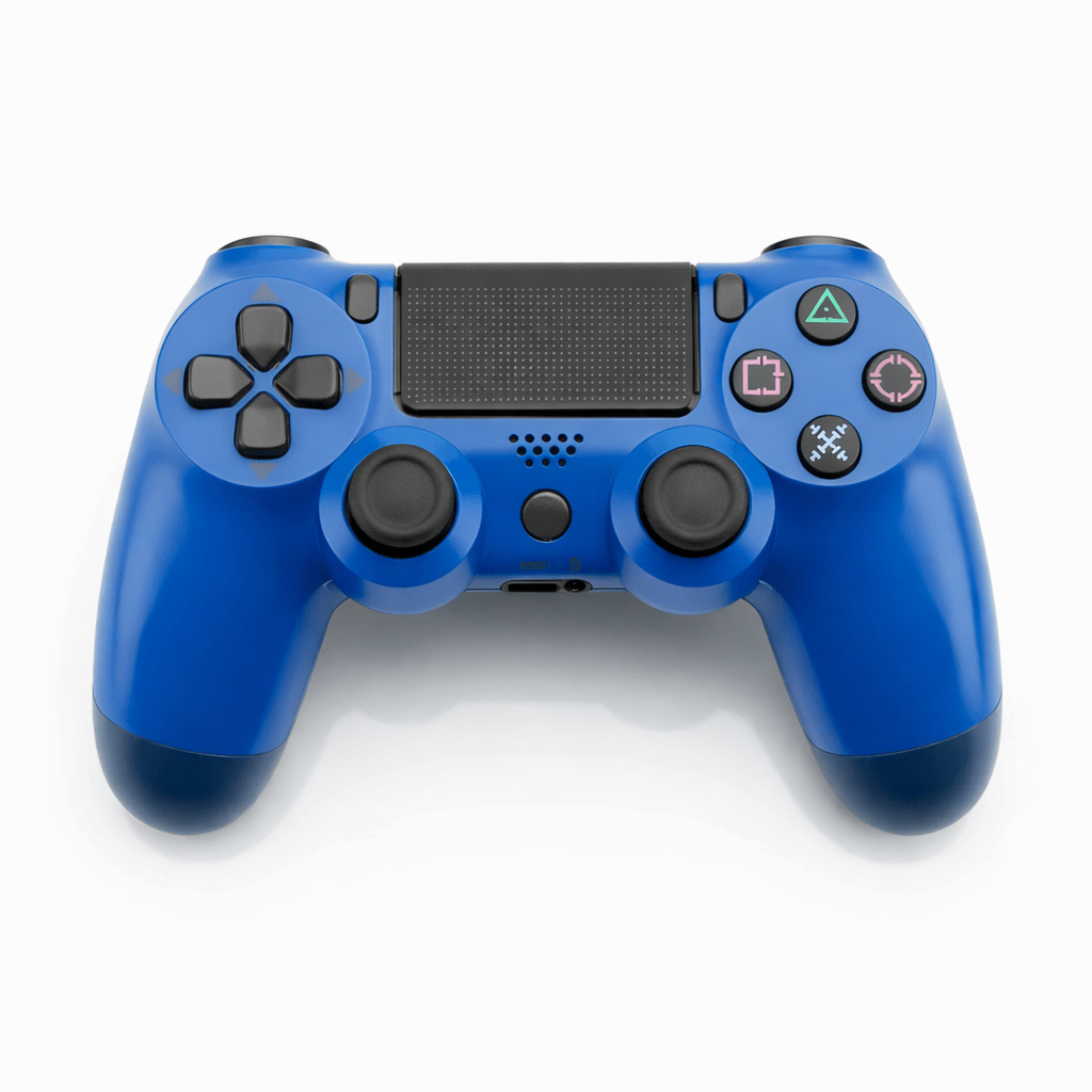 Blue gaming controller on a white background