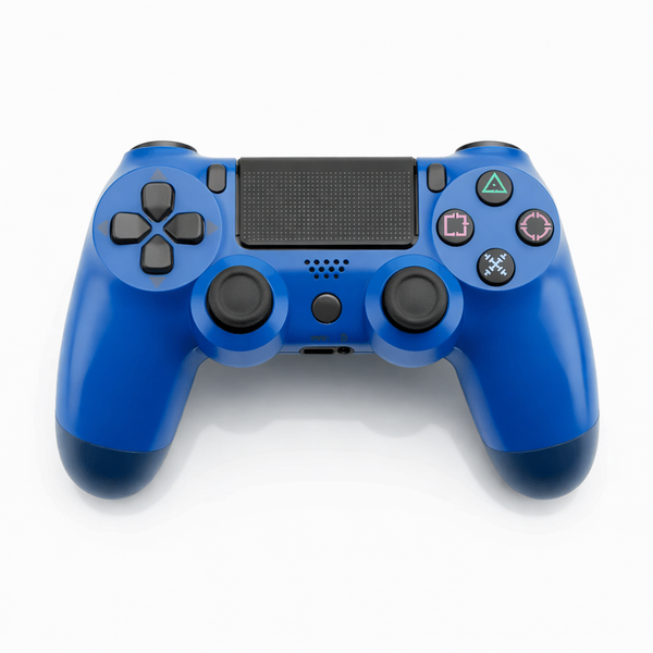 Blue gaming controller on a white background