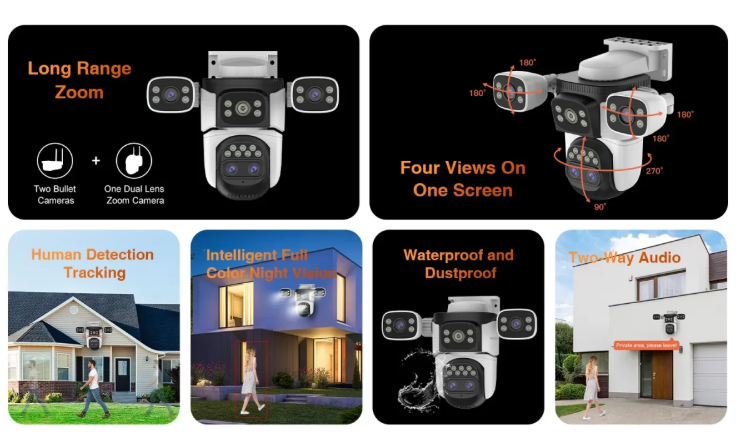 Outdoor Security Camera Four Lens