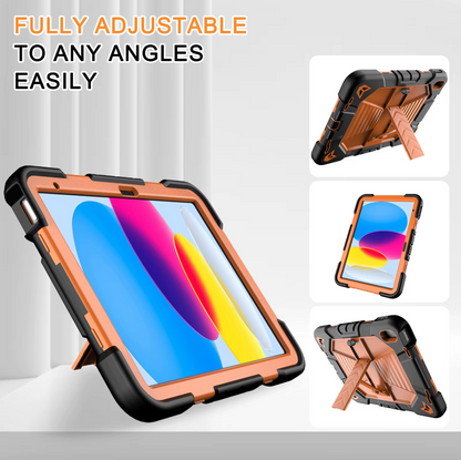 Tablet case with adjustable stand feature on a white background