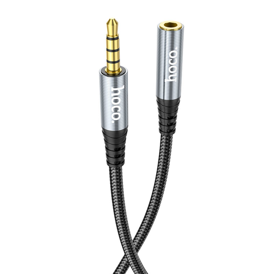 Hoco audio cable with gold and silver connectors on a white background