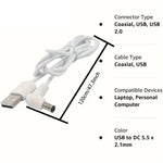 Barrel Jack Power Cable (Elbow) - 5.5mm x 2.1mm charger (White) 1m - White - Electronics Accessories