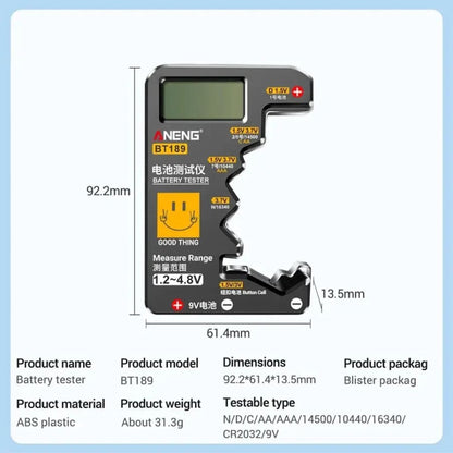 Battery Tester BT189 (Button Cell, AA, AAA, C, D, 9V, 14500, 16340)