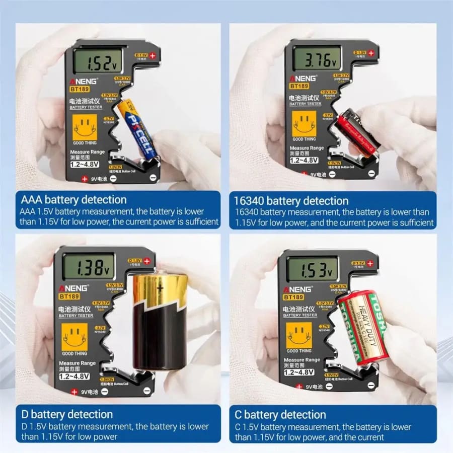 Battery Tester BT189 (Button Cell, AA, AAA, C, D, 9V, 14500, 16340)