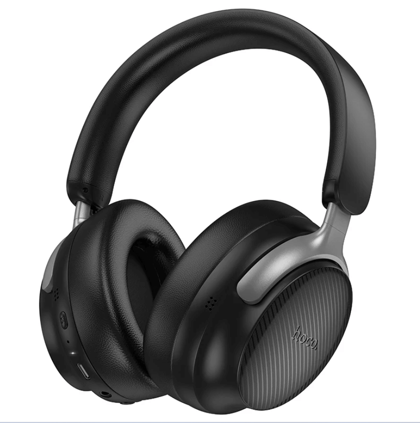 Black over-ear headphones on a white background