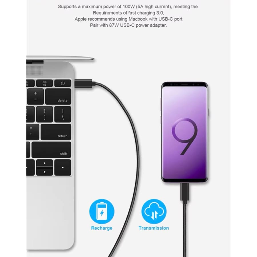 Type C to Type C (1m) Charger Cable For Samsung Devices (Black)