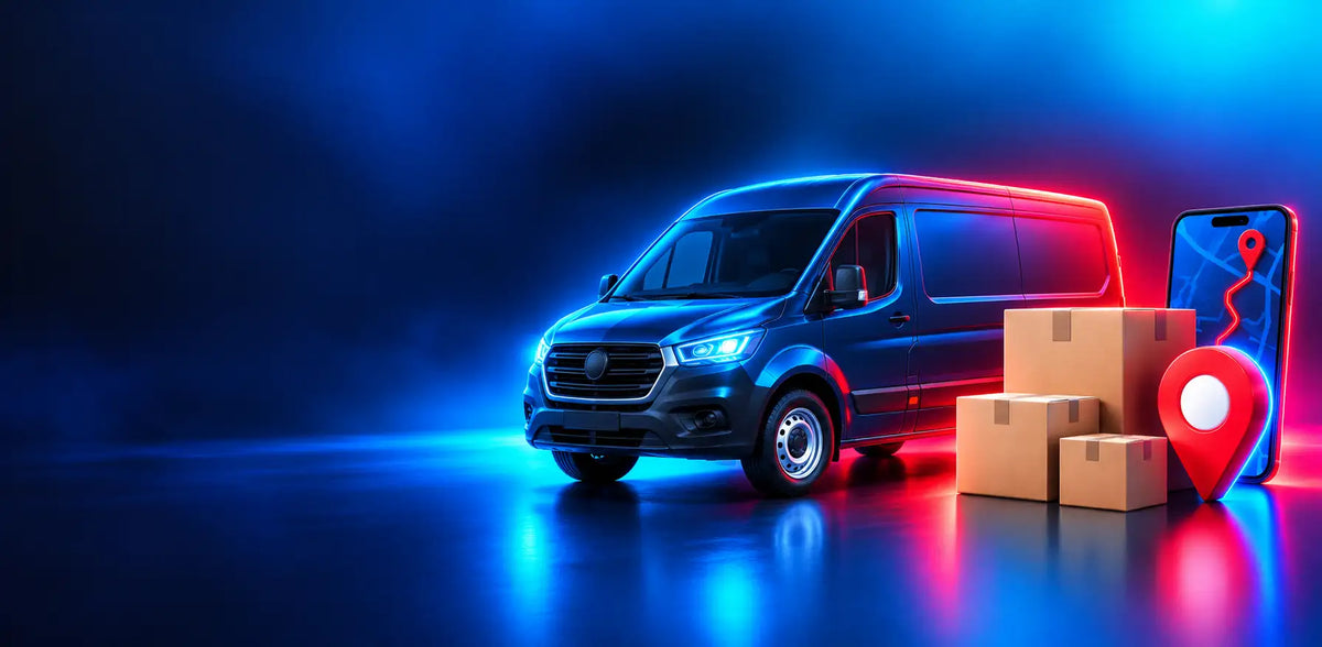 Dark blue mercedes-benz sprinter van with illuminated led accents and a sleek, modern design.