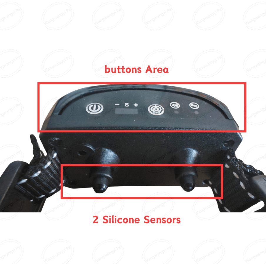 Dog anti barking collar with buttons area