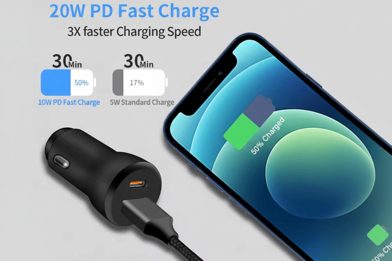 Dual port USB PD Type-C fast car charger