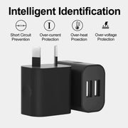Dual USB Power Adapter Wall Plug (NZ / AUS) (Black) - Electronics Accessories