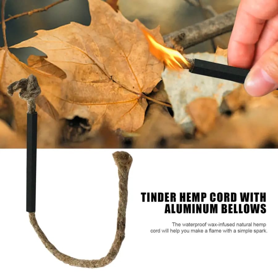 Fire Starter - Tinder Cord with Aluminum Bellow Pipe & Waterproof Wax Wick Hemp