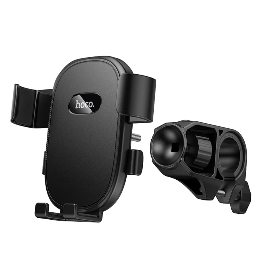 A black Hoco smartphone mount shown with its mounting bracket accessory on a plain white background.