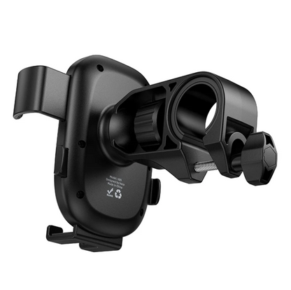 Black bike handlebar mount on a white background