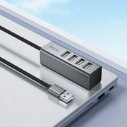 4-port USB 2.0 hub with aluminum alloy housing and 1-metre braided cable