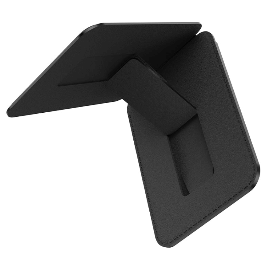 Black phone stand on a white background