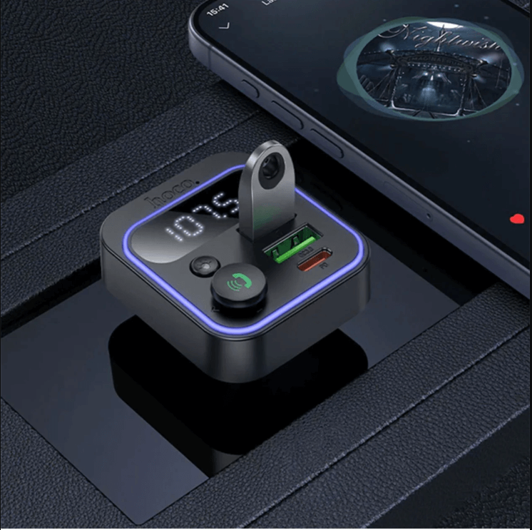 Hoco E85 FM car kit USB ports close-up