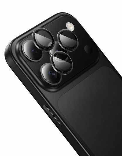 Black smartphone with camera lens on a white background