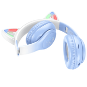 HOCO W42 blue and white Bluetooth cat ear headphones with LED lights