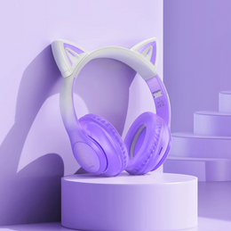 HOCO W42 purple and white Bluetooth cat ear headphones with LED lights