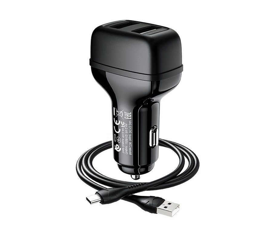 Hoco Z36 2 port car charger angled photo