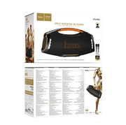 HT4 Pro Bluetooth karaoke party speaker with dynamic LED lighting and two wireless microphones