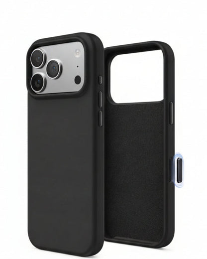 Black phone case with a textured back on a white background