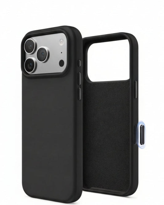 Black phone case with a textured back on a white background