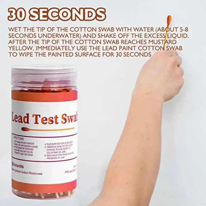 Lead Test Kit - Test House Paint, Metal, Ceramics - 60 Cotton Swabs