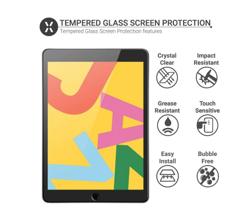 iPad 7th 8th 9th Gen tempered glass screen protector packaging contents