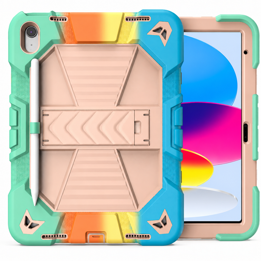 Rugged tablet case with colorful design on a white background