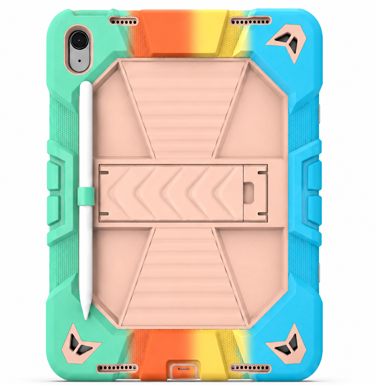 Colorful phone case with geometric design on a white background