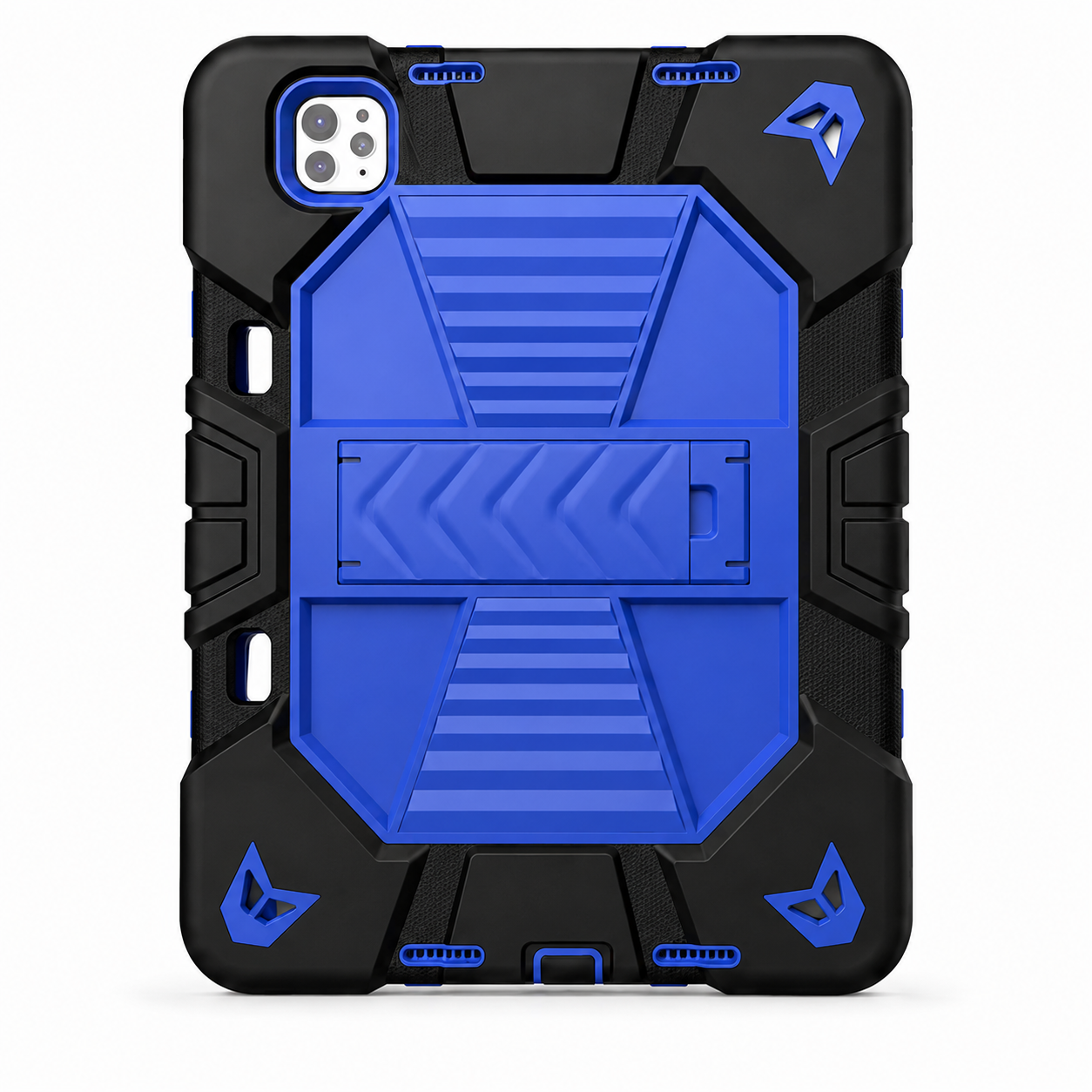 Blue and black rugged phone case on a white background