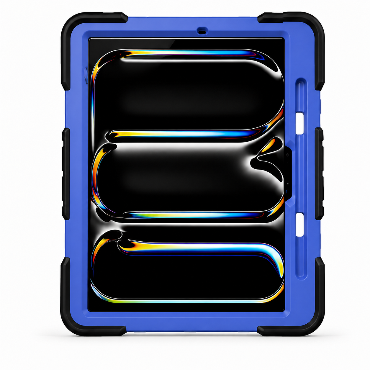 Blue protective case with abstract design on a white background