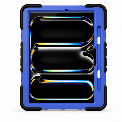 Blue protective case with abstract design on a white background