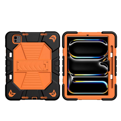Orange and black phone case with a brand logo on a white background