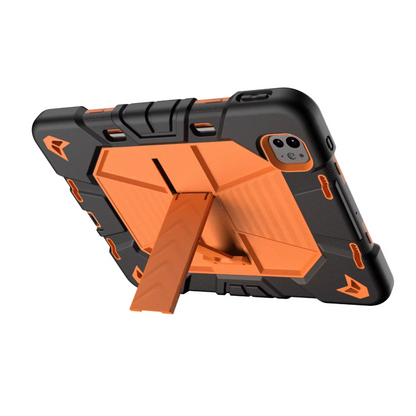 Orange and black rugged phone case on a white background
