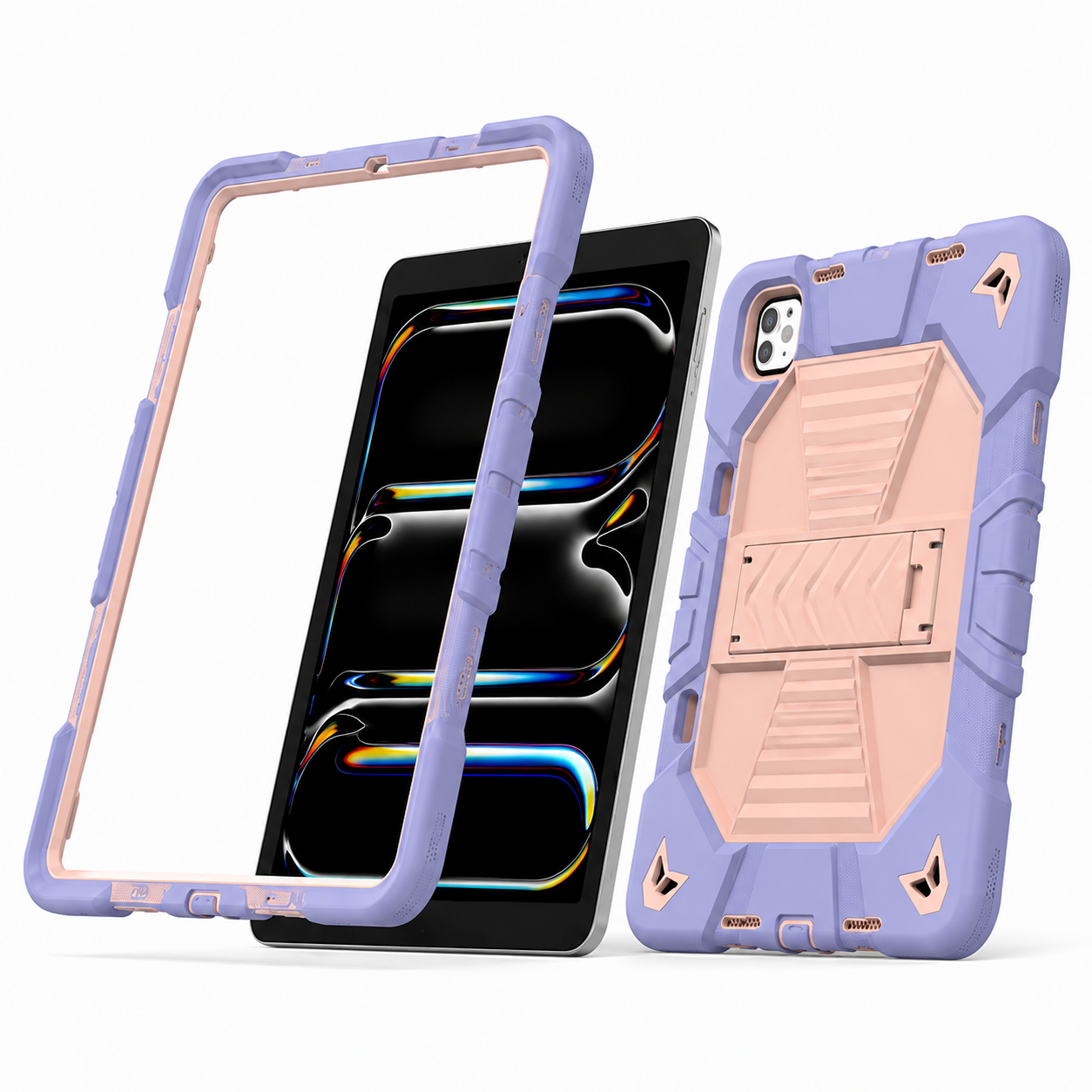 Purple phone case with a clear back and textured side, displayed on a white background.