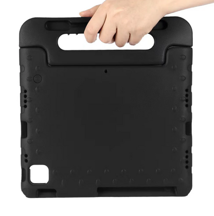 Black protective case with handle held by a hand on a white background