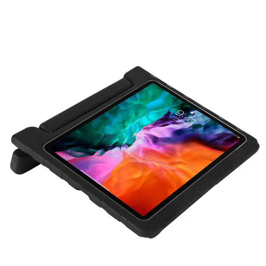 Tablet with a black stand on a white background