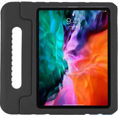 Tablet with a colorful display inside a black protective case