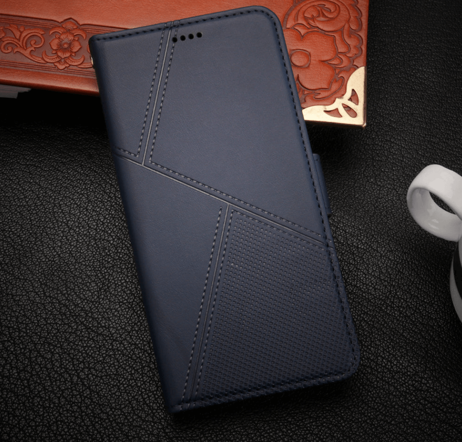 iPhone 11 wallet case with back magnet closure and card slots Blue