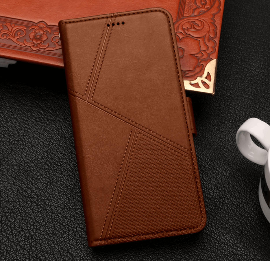 iPhone 11 wallet case with back magnet closure and card slots brown