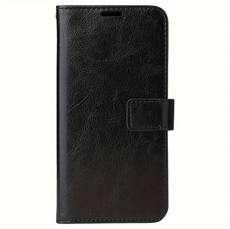 Black phone wallet case on a white background