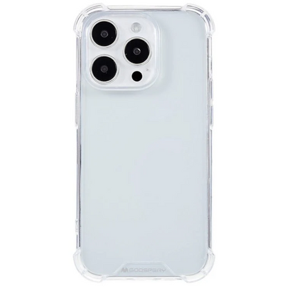 Clear phone case with camera cutout on a white background