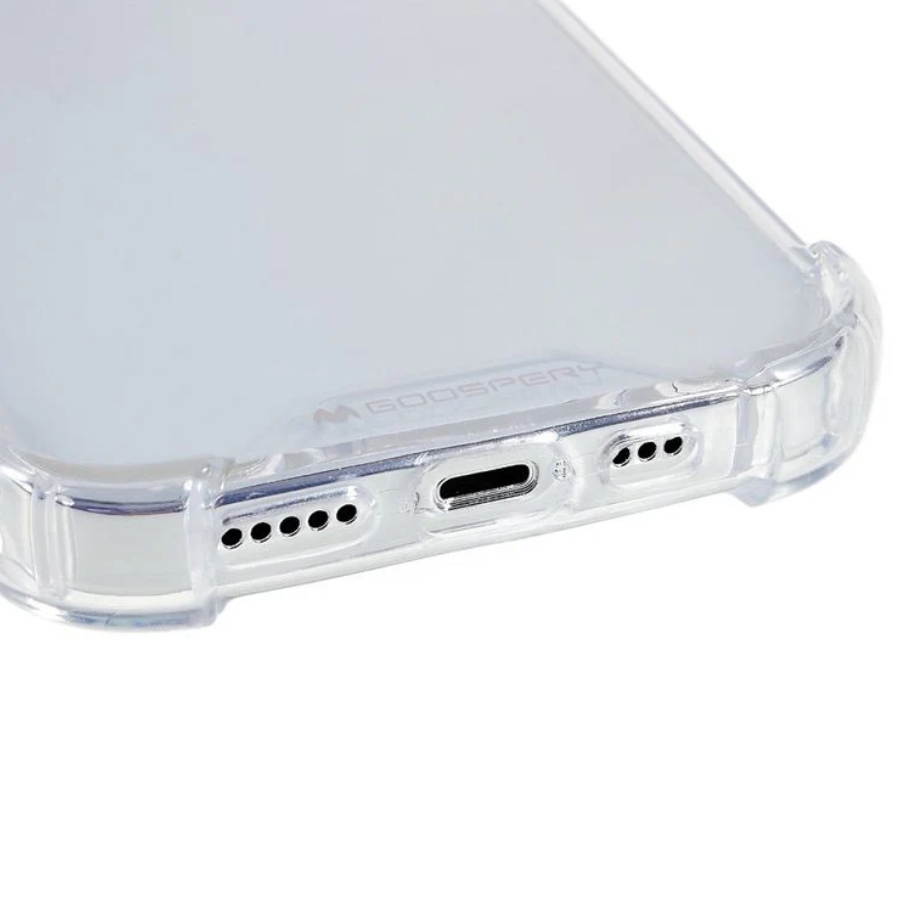 Clear phone case with ports visible on a white background