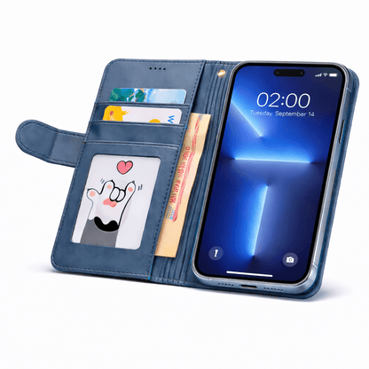 iPhone 14 Pro flip wallet case cowhide finish dot pattern W-008