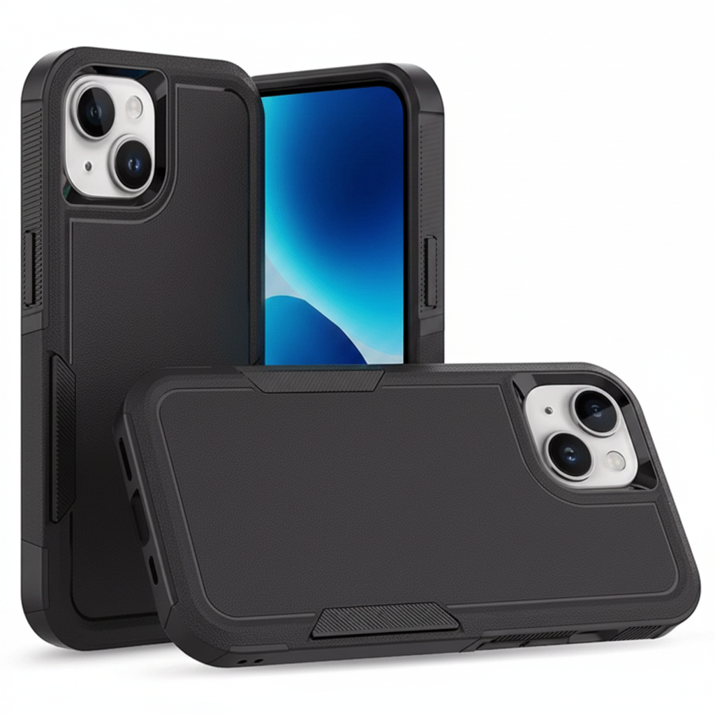 iPhone 15 dual layer armor hard case black