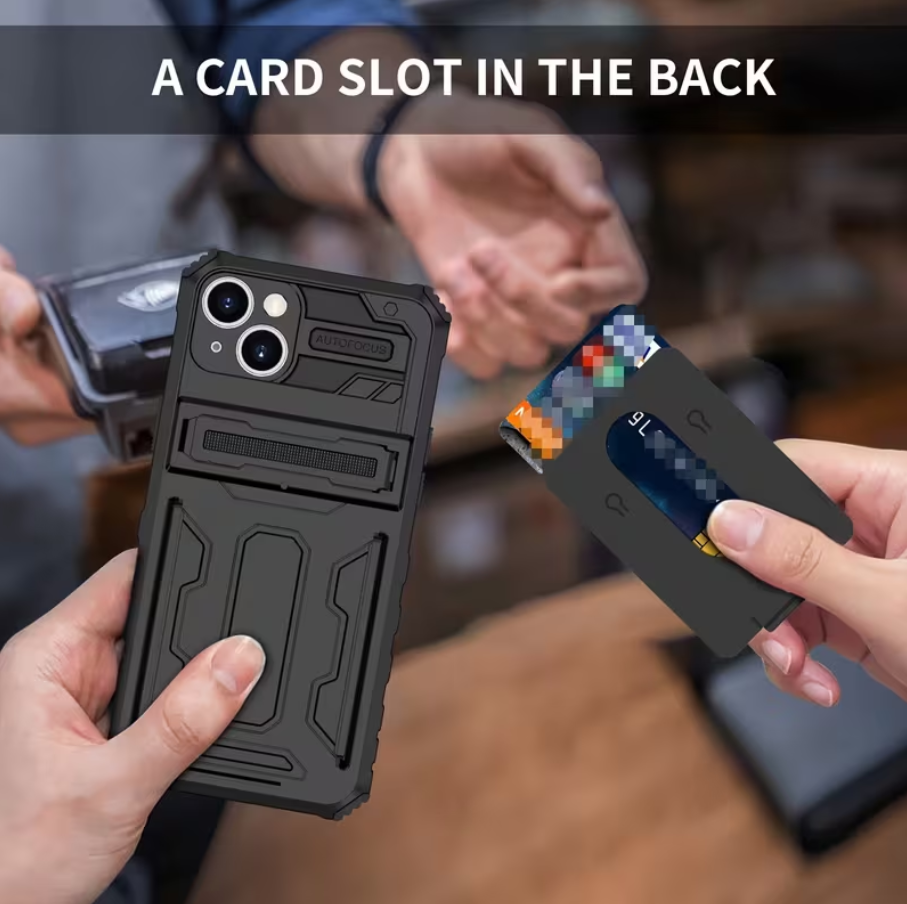 Phone case with card slot feature being demonstrated