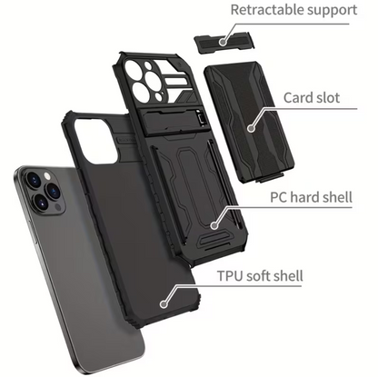 Phone case with labeled components on a white background