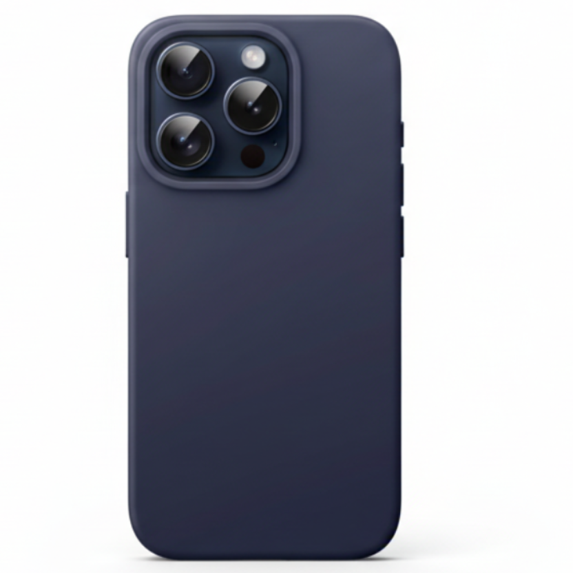 Navy blue phone case with camera cutout on a white background